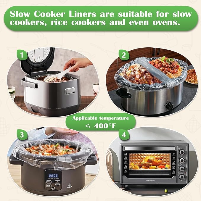 Slow Cooker Liners 3-8 Quarts Disposable Pot Liners 13"x21" Mess-Free Cooking & BPA Free Cooking Bags Suitable for Oval & Round Pots High-Temperature Resistant Liners(40 Liners)