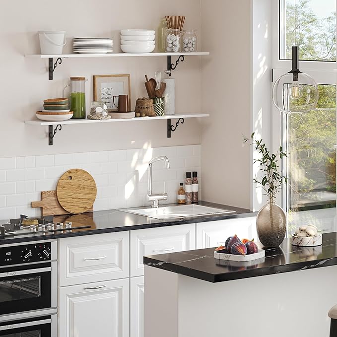 DINZI LVJ Long Wall Shelves, 47.3 Inch Large Floating Shelves Set of 2, Wide Display Shelf Wall Mounted with Brackets, Easy Hanging for Living Room, Toilet, Office, Bedroom, White