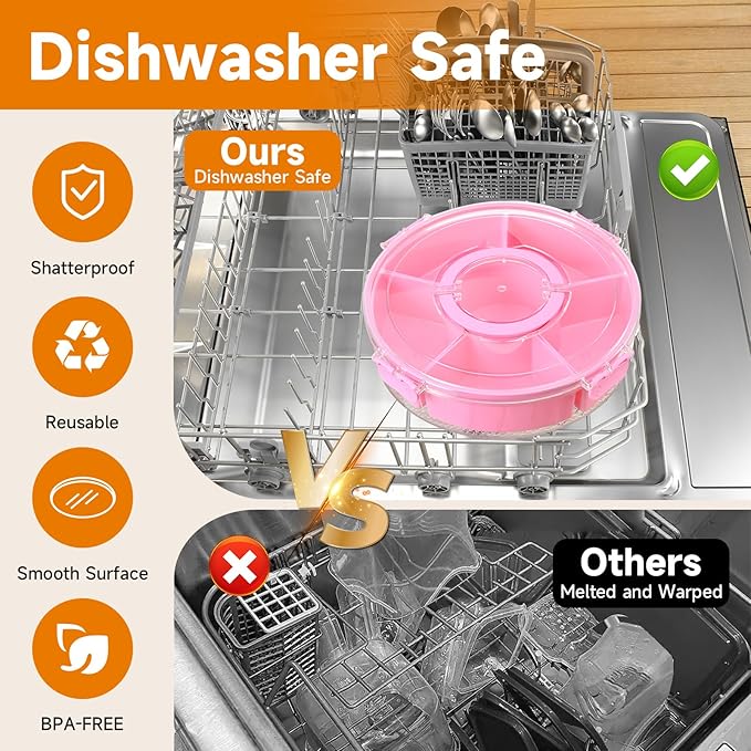 Divided Rotating Serving Tray with Lid and Handle,Portable Snackle Box Container,Spinner Organizer and Storage for Adults,Child,Fruits,Candy,Nuts,Veggie,Charcuterie,Snacks,Picnic,Road Travel Party