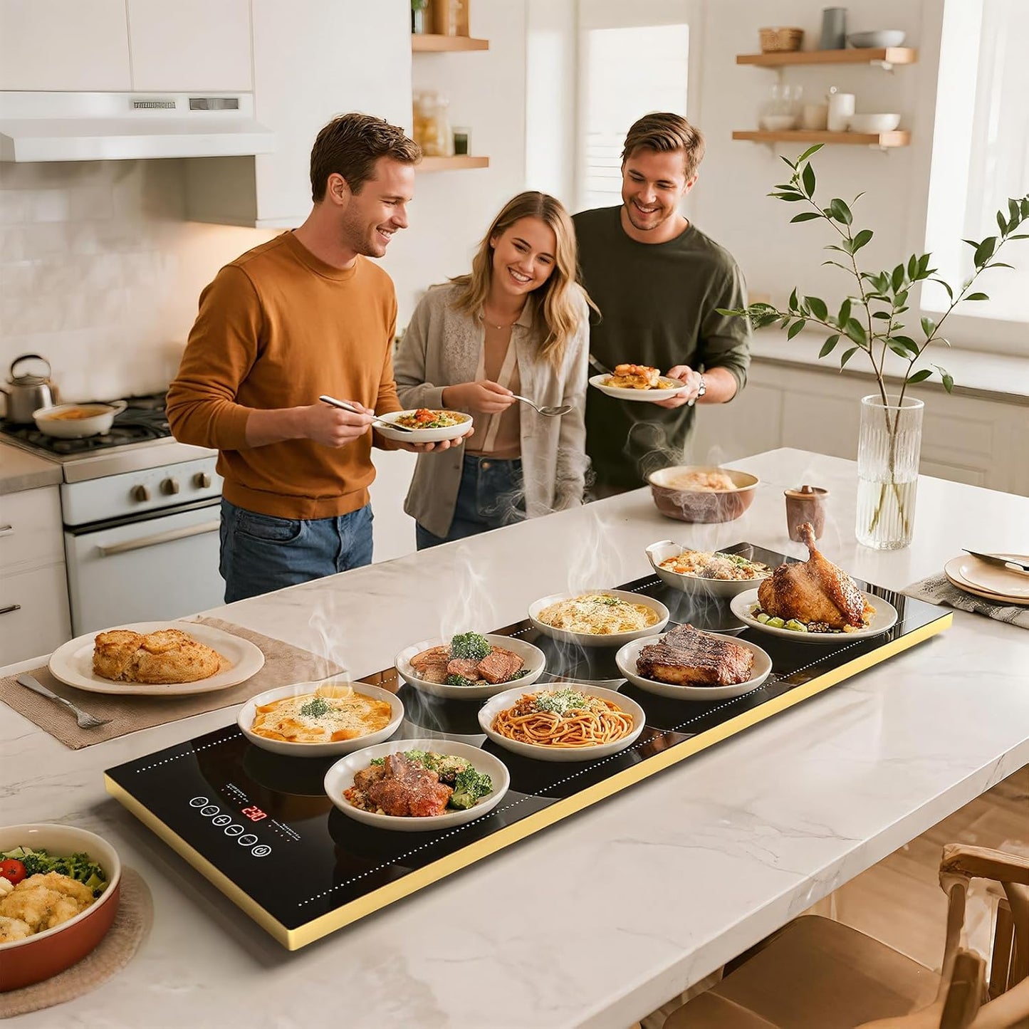 Electric Warming Tray for Buffet, Heats to 100°C in 8s, 11 Temp Settings 40–140°C, Touch Control, 24H Timer, Thermostat and Full Surface Heating, Food Warmer for Parties & Home (Extra Long 40"x12")