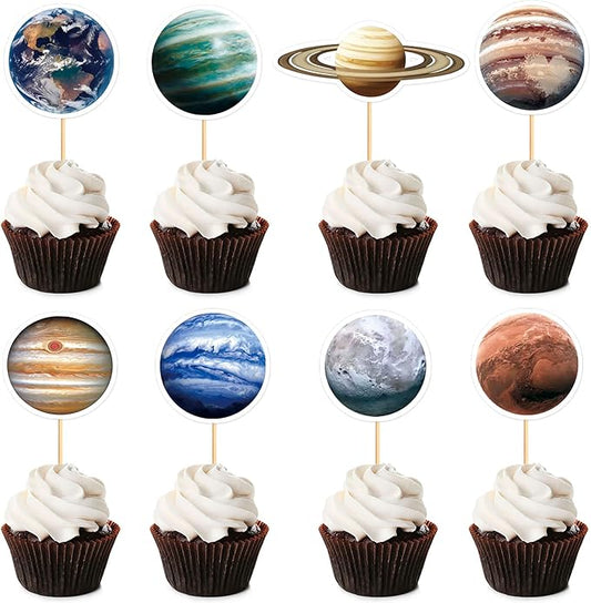 40PCS Space Cupcake Toppers Solar System Galaxy Universe Cupcake Picks Outer Space Theme Boys Girls Baby Shower Birthday Party Cake Decorations Supplies