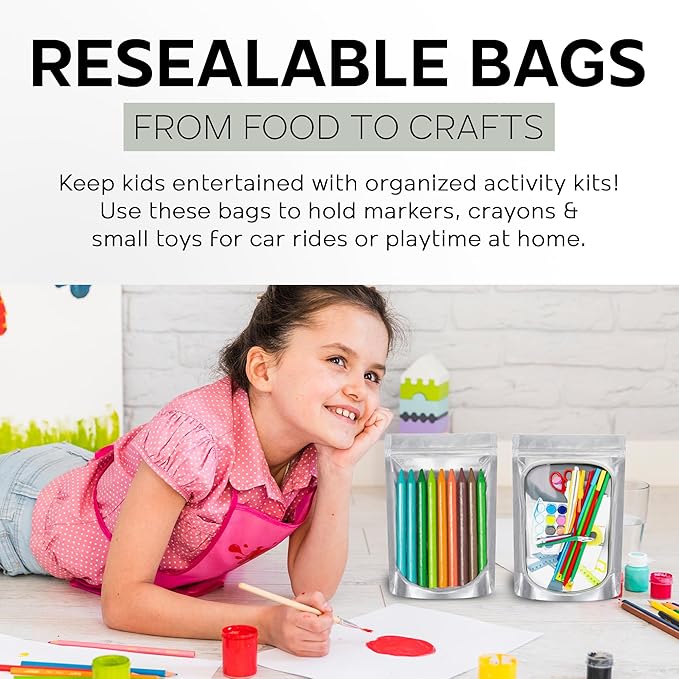150 Resealable Food Storage Bags, 6x9-inch Heat Sealable Air Tight Bags, Stand Up Zip Bags, Waterproof Packaging Barrier