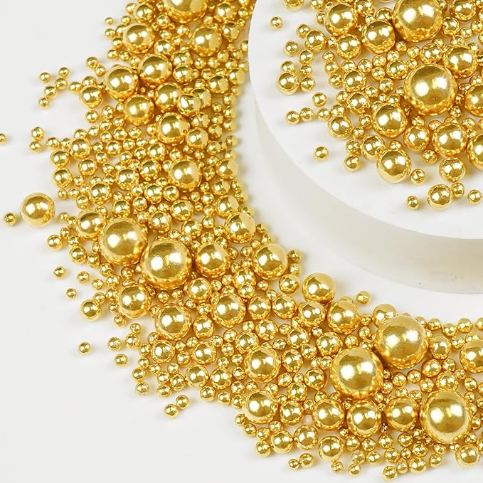 Gold Pearl Sprinkles for Cake Decorating, 150g/5.29oz, Mix Size, Edible Sugar Candy Pearls, Cake Decorations, Cupcake, Cookies, Ice cream Topper, Holiday, Wedding Party, Easter, Christmas Supplies