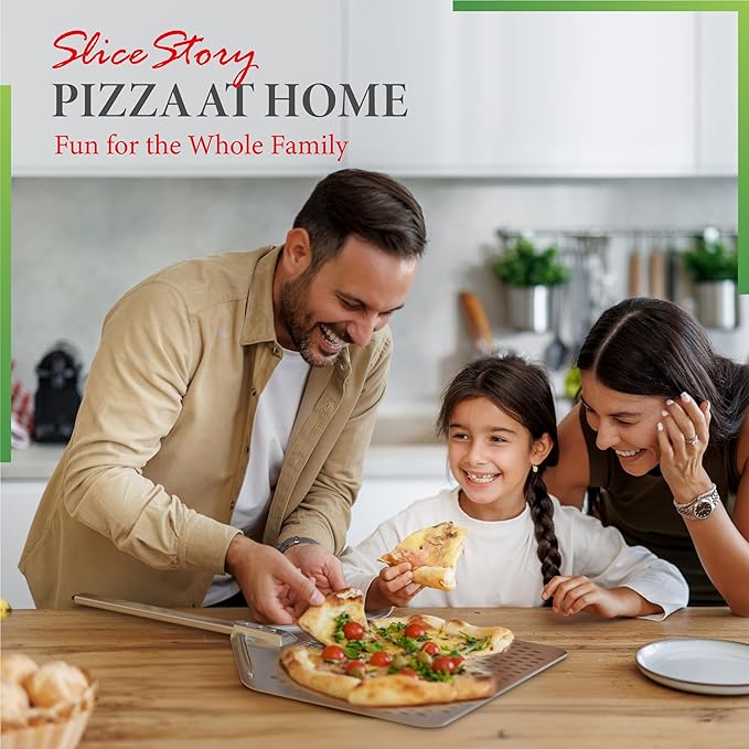 Perforated Pizza Peel 13"W x 16.7"L - Professional Restaurant Grade Large Metal Pizza Peel - 27.3" Long Handle Aluminum Turning Peel - Commercial Pizza Paddle