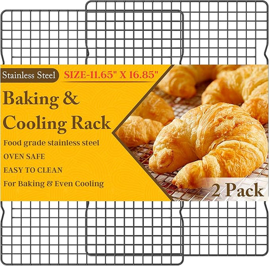 2PCS Cooling Racks for Cooking and Baking -11.65''x16.85''Heavy Duty Stainless Steel Wire Rack for Baking, Grilling, Roasting - Oven & Dishwasher Safe - Fits Half Sheet Pan（Black）