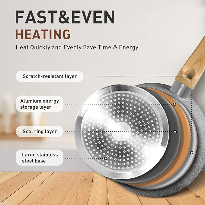 MAISON ARTS 17 Piece Pots and Pans Set Non Stick, Kitchen Cookware Sets with Nonstick Granite Stone Coating, Suitable for Induction Cooktops, Grey