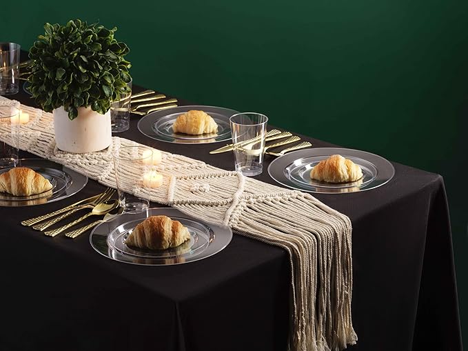 Munfix 100 Clear Plastic Plates Set, 50 Pcs 10 Inch Plastic Dinner Plates and 50 Pcs 7 Inch Plastic Dessert Plates, Elegant Fancy Heavy Duty Disposable Plates for Party, Wedding, Clear