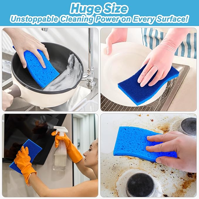 AIDEA XL Scrub Sponges Non-Scratch 6Count, Extra Large Sponges Kitchen, Sponge for Dishes, Cleans Fast Without Scratching Safe for Non-Stick Cookware, Cleaning Power for Kitchen, House