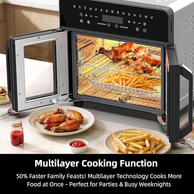 Air Fryer Toaster Oven Combo, 24 QT Fench Door Countertop Toaster Oven, 360 Degree Air Flow, 15 Cooking Functions, Digital Controls, 13 Accessories Included, Stainless Steel Finish