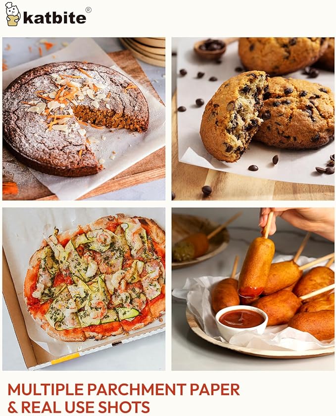 Katbite 200Pcs 9x13 inch Heavy Duty Parchment Paper Sheets, Precut Parchment Paper for Quarter Sheet Pans Liners, Baking Cookies, Bread, Meat, Pizza, Toaster Oven (9"x13")