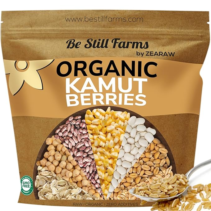 Be Still Farms Organic Kamut Wheat Berries Khorasan (4.8lb) - Ancient Whole Grain Bulk - Ideal for Flour, Pasta, Salads, Soups - High in Fiber & Protein | USA Grown | USDA Certified | Vegan | Non-GMO