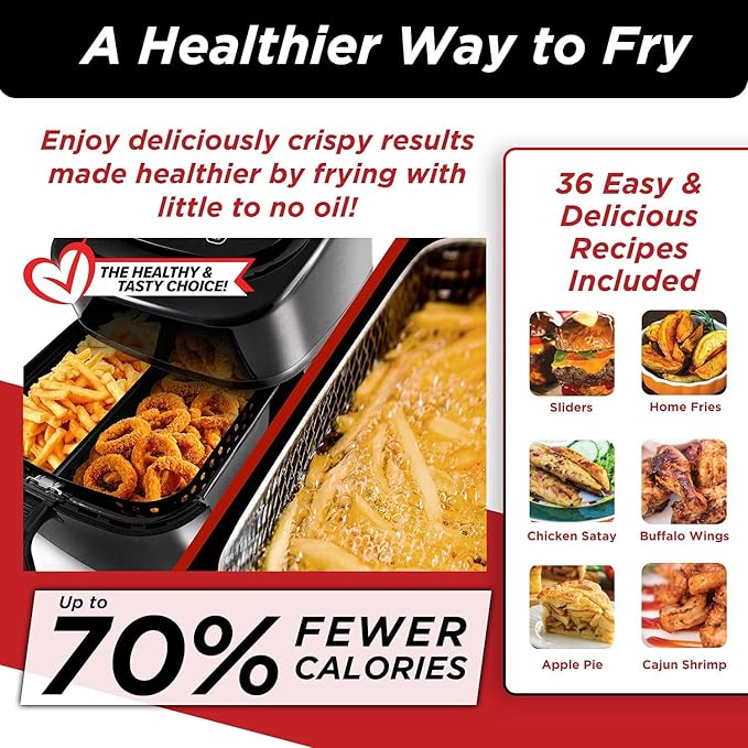 Nuwave 6-quart Brio Healthy Digital Air Fryer with One-Touch Digital Controls, 6 Preset Menu Functions & Removable Divider Insert, Black