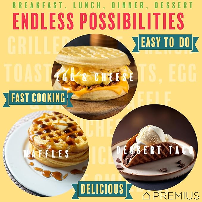 Ceramic Nonstick Mini Snack Waffle Maker, 4” Mold, Quick Heat for Crispy Waffles, French Toast, Tuna Melt, Egg & Grilled Cheese, Sandwiches for Kids & Family, Just Add Batter (Red)