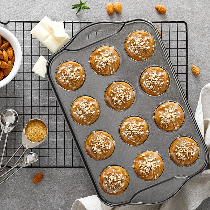 Tosnail 2 Pack 12 Cavity Mini Cheesecake Pan with Removable Bottom