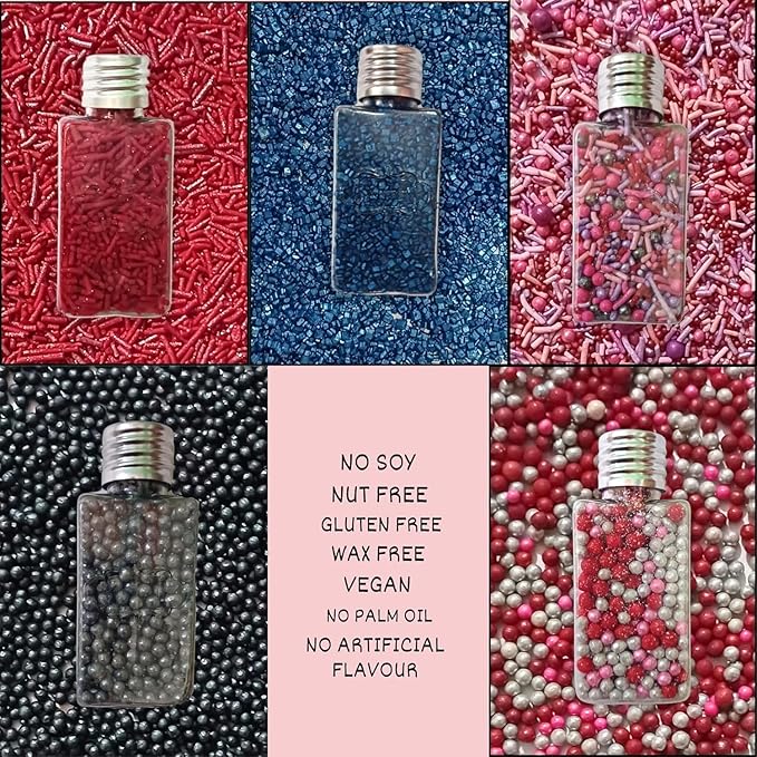 Confect Edible Sprinkles for Cake Decorating - Red Jimmies, Blush Pink Red Gun Metal Silver Pearl Mix with Navy Sparkling Sugar | Vegan, Gluten-Free, Dessert Topping - 5 Oz