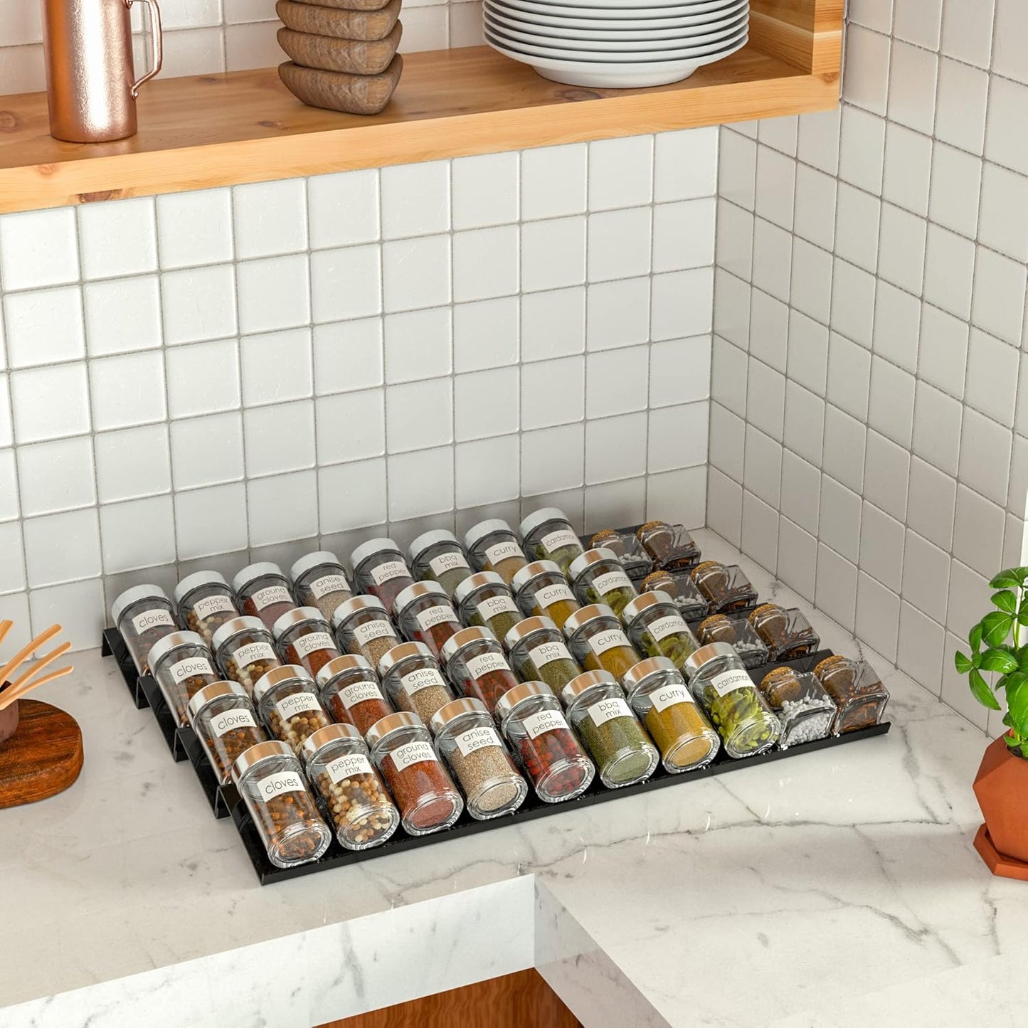 Acrylic Spice Drawer Organizer Rack Adjustable From 12 Inch to 24 Inch Wide, 4 Tier Spice Organizer Shelf for Kitchen Drawer Display, Kitchen Spice Rack Tray for Drawer