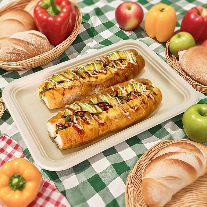 100 Pack 14 Inch Disposable Paper Food Trays for Serving Food, 100% Compostable Heavy-Duty Party Platters, Large Paper Plates for Crawfish Boil Party Supplies, Lobster, Thanksgiving