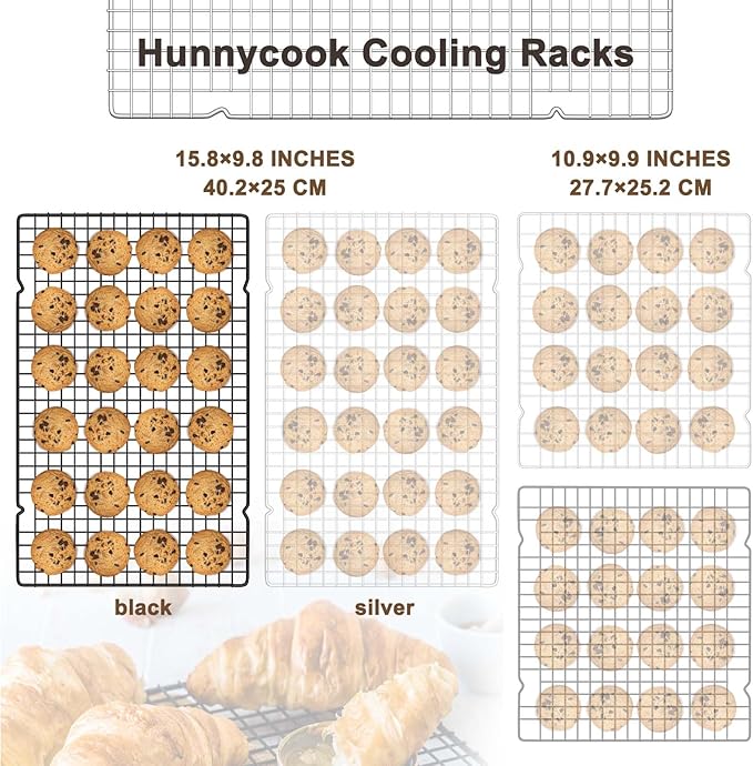 15.8”×9.8” Cooling Rack, 3P Stainless Steel Baking Rack, Oven Safe Cooling Racks for Cooking and Baking, Black Roasting Rack & Wire Rack & Cookie Cooling Rack for Roasting, Grilling, Drying