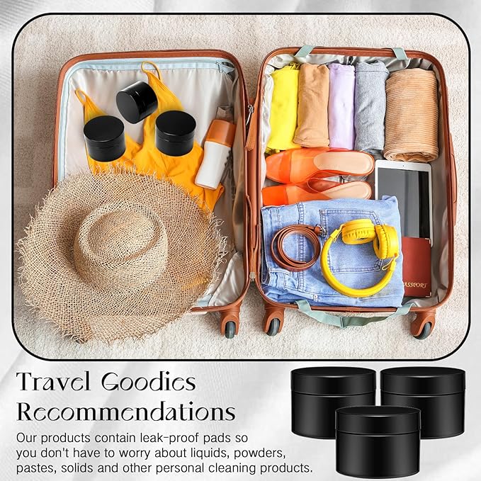 SATINIOR 6 Pack 1 oz Plastic Jars Containers with Lids Wide-mouth Refillable Leakproof Reusable Round Empty Jars for Travel Cosmetic Dry Food Spice Cookie Candy Home Kitchen Organizing(Black)