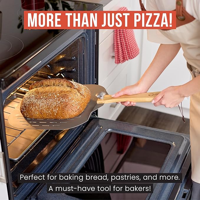 Chef Pomodoro Aluminum Metal Pizza Peel with Foldable Wood Handle for Easy Storage, Pizza Spatula, Gourmet Luxury Pizza Paddle for Baking Homemade Pizza Bread (16 inch)