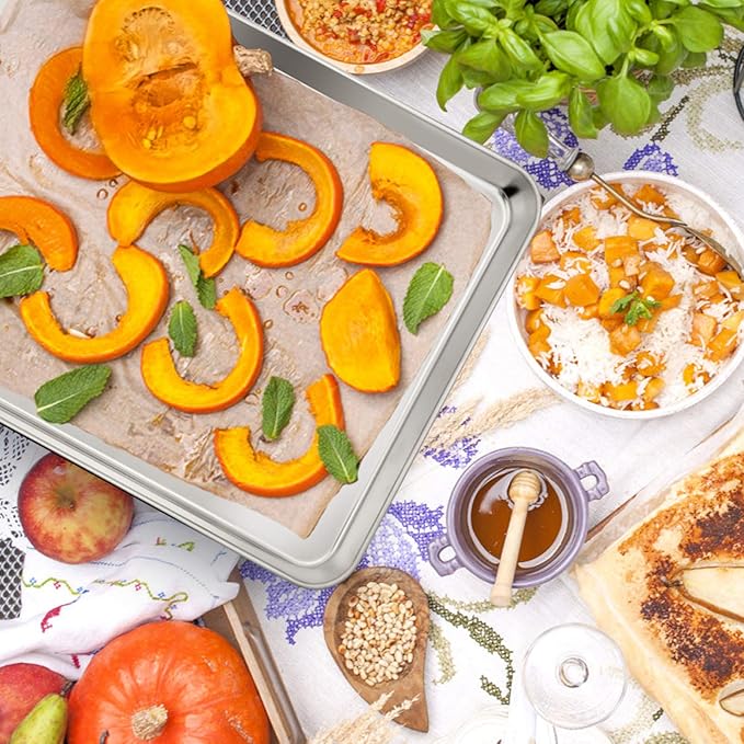 P&P CHEF 16 Inch Baking Cookie Sheet, Oven Pan Tray Stainless Steel Sheet Pan for Kitchen, Oven Bakeware for Multi Uses, Shiny Look & Dishwasher Safe, Healthy & Heavy Duty, 1Pc