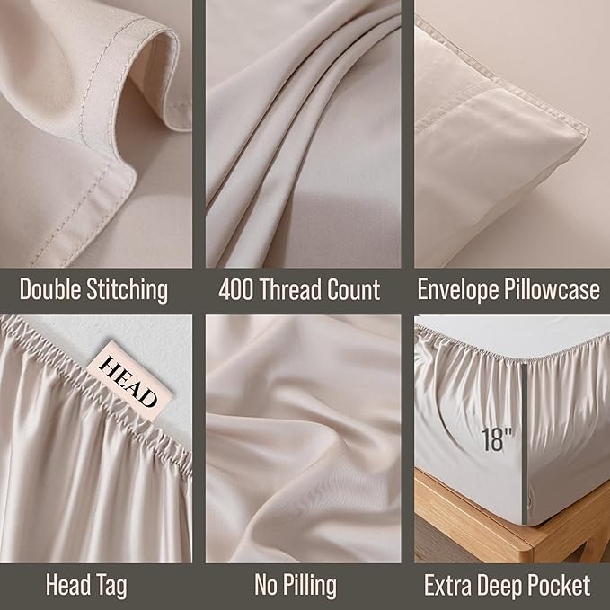 Bella Coterie Luxury Bamboo Viscose Twin XL Size Sheet Set | 100% Organically Grown | Ultra Soft | Cooling for Hot Sleepers | 18" Deep Pocket [Dune]