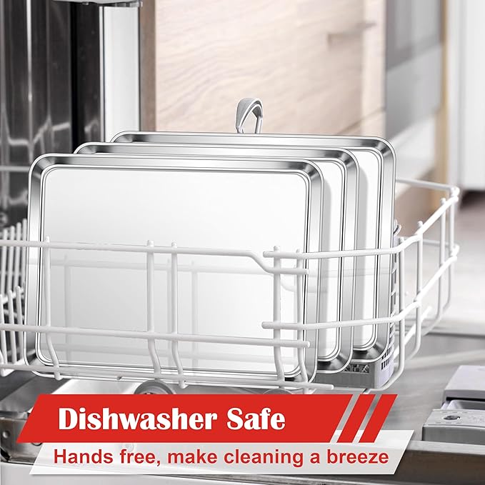 E-far Cookie Sheets Set of 3, 18”x13” Stainless Steel Baking Sheet Pans for Oven, Large Non Toxic Metal Baking Tray for Baking Roasting, Healthy & Rust Free, Mirror Finish & Dishwasher Safe