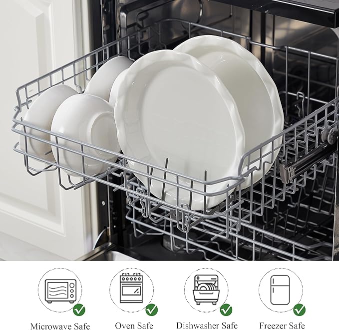 Lareina Ceramic Pie Pans for Baking, 9 Inches Pie Plate for Apple Pie, 36 Ounce Round Baking Dish, Set of 2, Thanksgiving day Gifts for Women, White