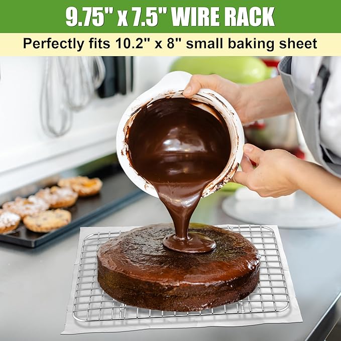 Homikit 2 Pack Cooling Rack Set, 9.75" x 7.5" Stainless Steel Baking Rack for Bacon Bread Pizza, Thick Metal Wire Oven Racks for Cooking Fit Small Toaster Oven Pan, Rust Free & Dishwasher Safe