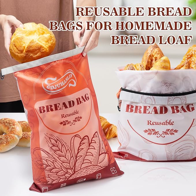2 Pack Reusable Bread Bags for Homemade Loaves, 17 * 13 Inch Extra Large Storage Bag with Zipper, Bread Container for Freezer Food Storage