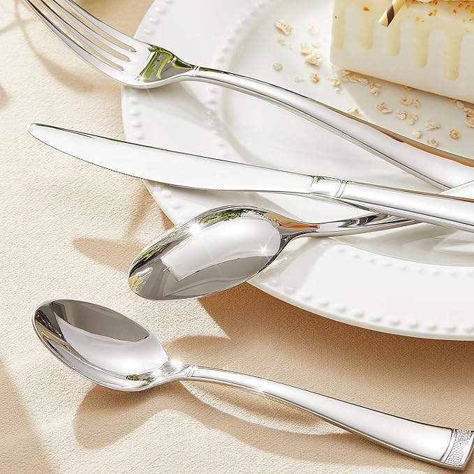 KINGSTONE Silverware Set, 20-Piece Flatware Set for 4, 18/10 Stainless Steel Cutlery Set with Bead Edge, Utensil for Kitchen, Home, Party, Wedding, Mirror Polished, Dishwasher Safe, Featured Gifts