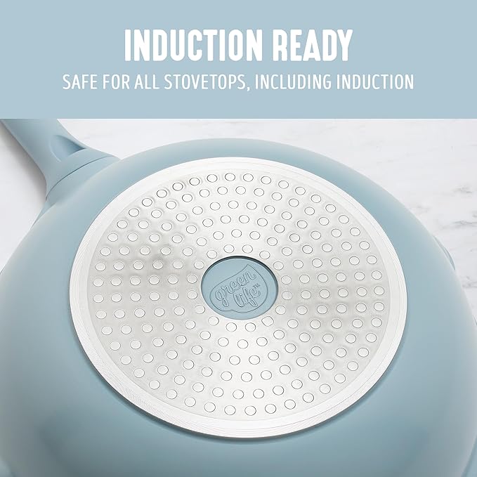 GreenLife Nonstick 12” (5QT) All in One Deep Skillet Wok with Lid, PFAS-Free Non-Toxic Ceramic Multi-Purpose Pan, Induction, All Stovetop, Egg, Stir Fry, Saute, Stay Cool Handle, Blue Haze