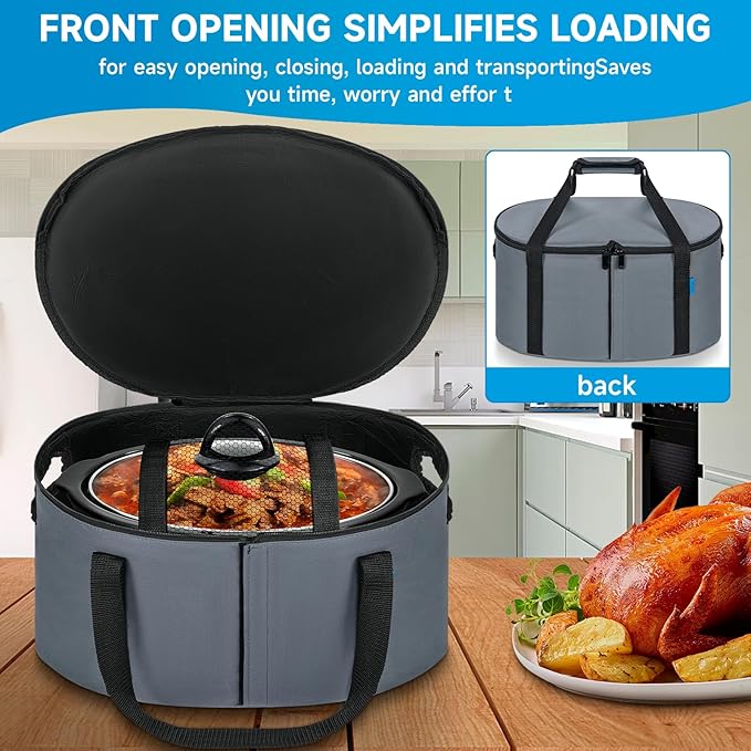 Portable Slow Cooker Travel Bag, Isulated Carrier Case Tote for 4-8 Quart Crock Carrier Compatible with Else Brands, Internal Mesh Net Holds Pot in Place, For Travel, Outdoor, Picnic, Grey