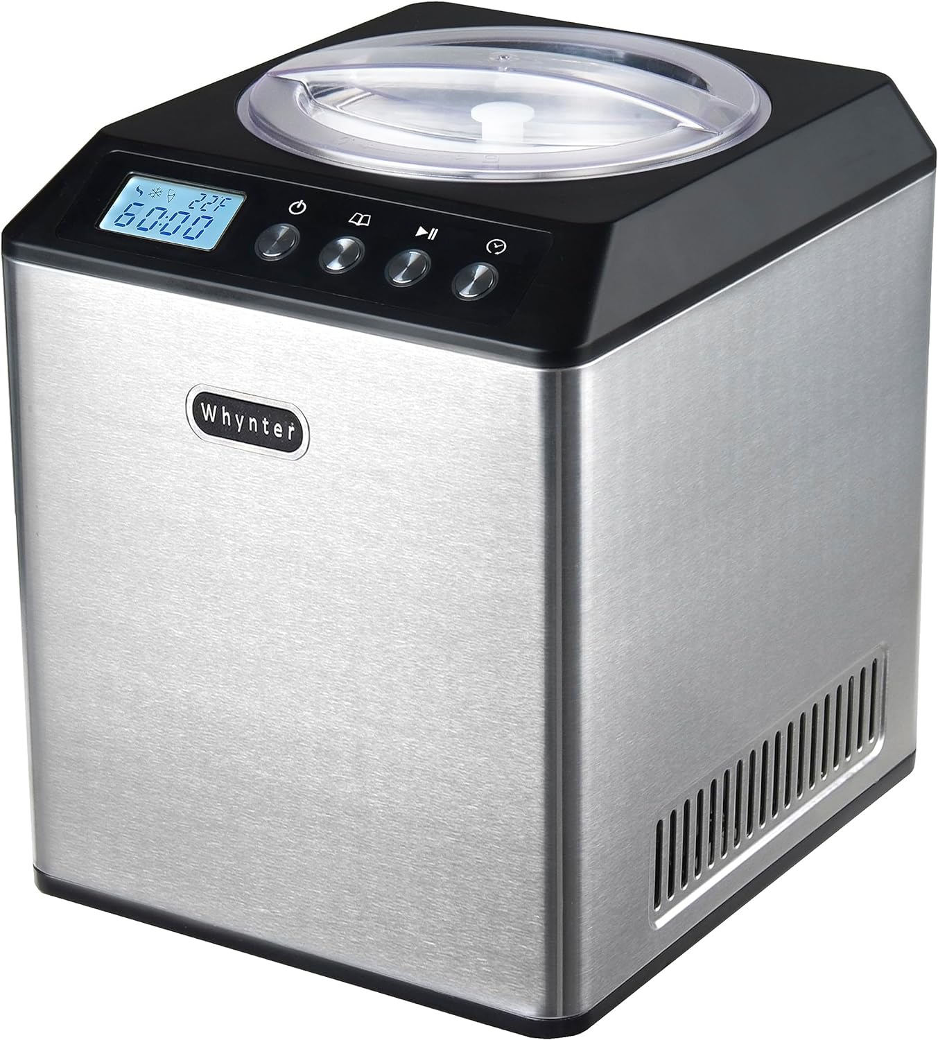 Whynter Ice Cream Maker Machine Automatic 2.1 Qt. Upright with Built-In Compressor, LCD Digital Display & Timer, No Pre-Freezing, ICM-201SB, Stainless Steel