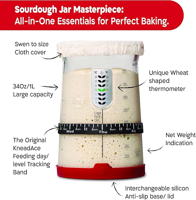 Pro Sourdough Starter Kit - 34oz Large Capacity Glass Fermentation Jar with Lid & Tracker, Sourdough Starter Fermenter for Homemade Sourdough, Bread Dough Prep & Culinary Fermentation, 2 Pack