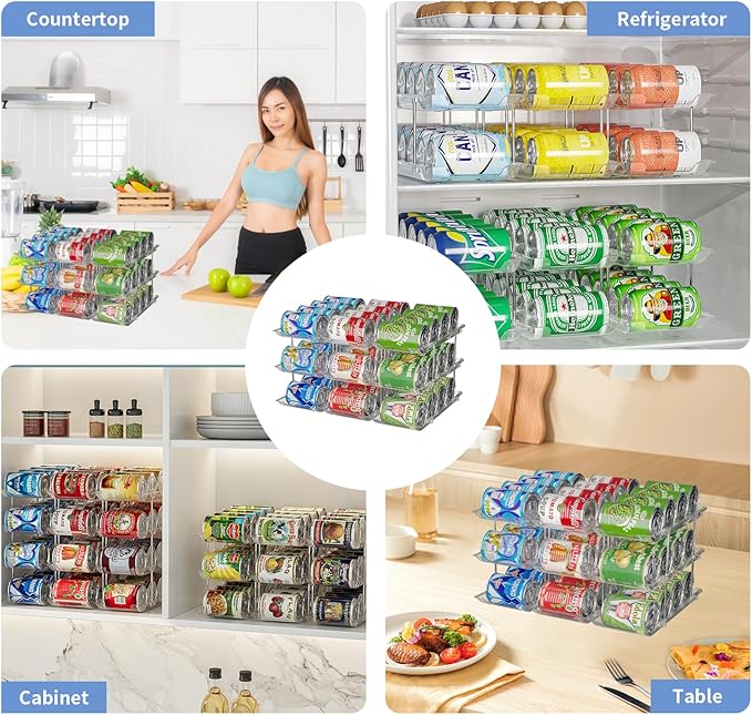 Can Organizer for Pantry Free combination Can Dispenser,Clear 3 Tier Storage Rack for 36 Cans Suitable for Cabinet Pantry Fridge Countertop (3 * 3)
