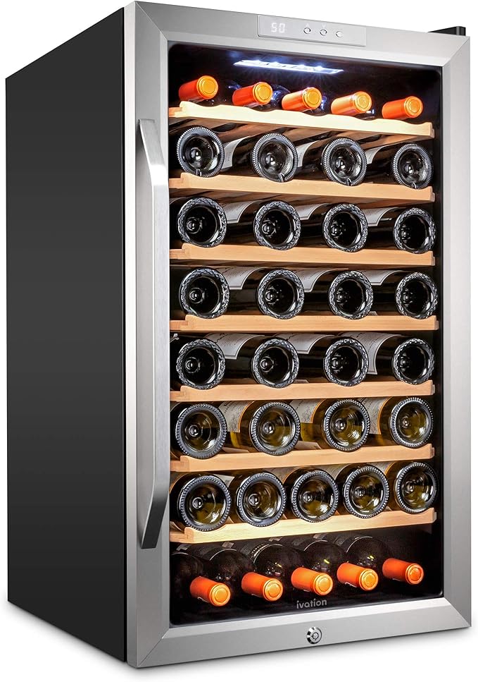 Ivation 51 Bottle Compressor Wine Cooler Refrigerator w/Lock | Large Freestanding Wine Cellar For Red, White, Champagne or Sparkling Wine | 41f-64f Digital Temperature Control Fridge Stainless Steel
