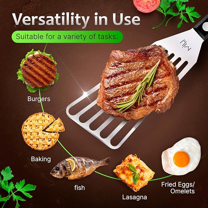 MIU Fish Spatula Stainless Steel, Flexible, Polished Metal, Corrosion Resistant, Kitchen Slotted Turner [Upgraded Version]