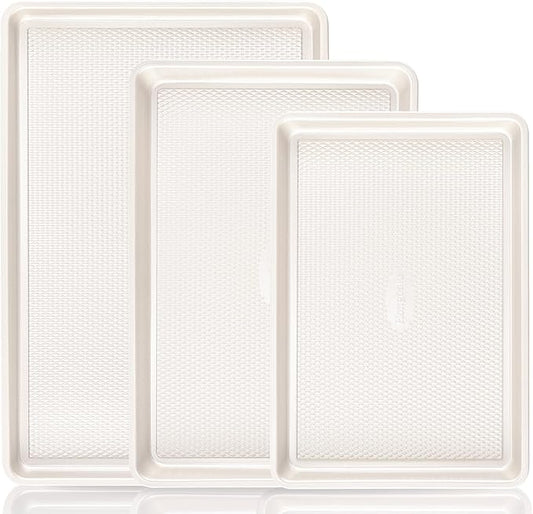 HONGBAKE 3 Pack Nonstick Ceramic Baking Sheet Pan Set for Oven, Non-Toxic Half/Quarter/Jelly Roll Pans with Diamond Texture, Heavy Duty 0.8mm Thick Aluminized Steel Cookie Trays for Cooking, Cream