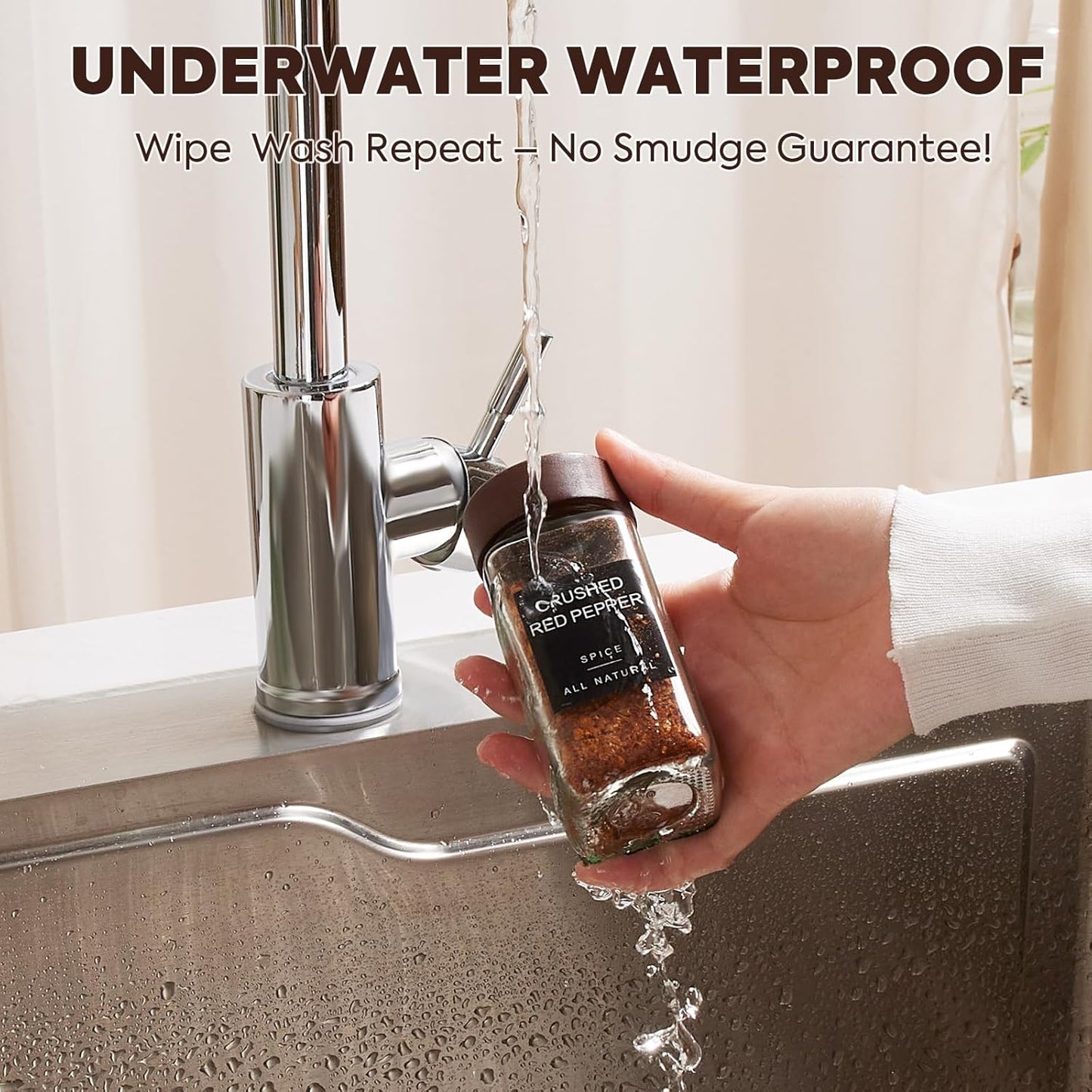 Yangbaga 14Pcs Glass Spice Jars with Labels-4oz Acacia Wood Lid Square Spice Containers with Pepper Grinder Lids &Funnel,Seasoning Jars for Rack Cabinet Drawer