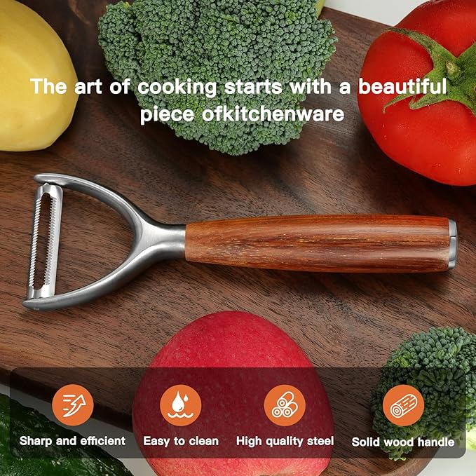 Serrated Blade Premium Y Type 304 Stainless Steel Multifunctional Kitchen Peeler Real Wood Handle Ultra Sharp Blade Vegetable Potato Apple(Boluoge)
