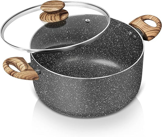 MICHELANGELO 5 Quart Stock Pot with Lid, Nonstick Soup Pot for Cooking, Non Stick Stockpot with Ergonomic Handle, Induction Compatible, Grey Granite