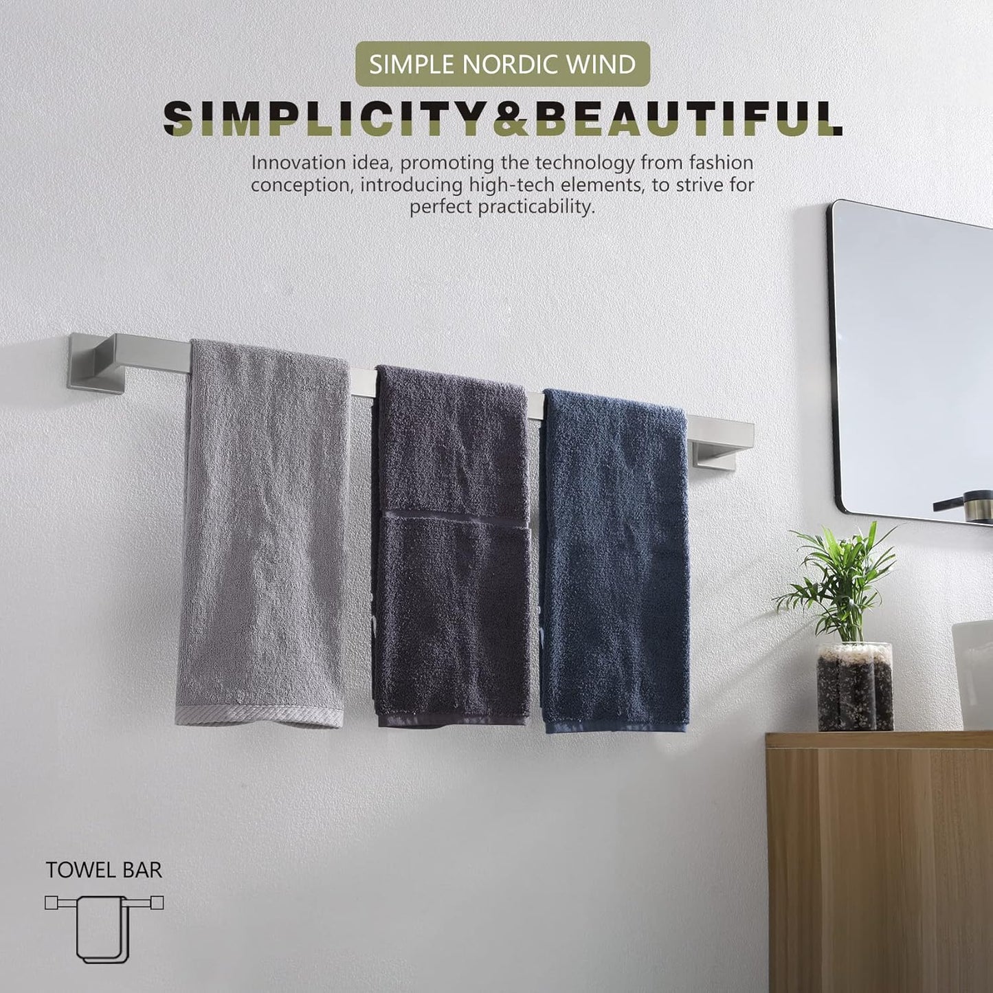 KOKOSIRI 32-Inch Single Towel Bar, Bathroom Kitchen Towel Holder, Wall Mounted SUS304 Stainless Steel Towel Rack, Brushed Nickel, B4003BR-L32