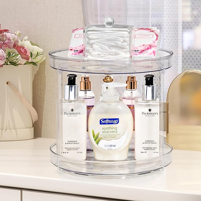 Sorbus 9 Inch Clear Lazy Susan Organizer Set, 1 Tall Turntable Organizer for Spice Organization for Cabinet, One 2 Tier Lazy Susan for Kitchen, Home, Office, Closet, Laundry Room Organization