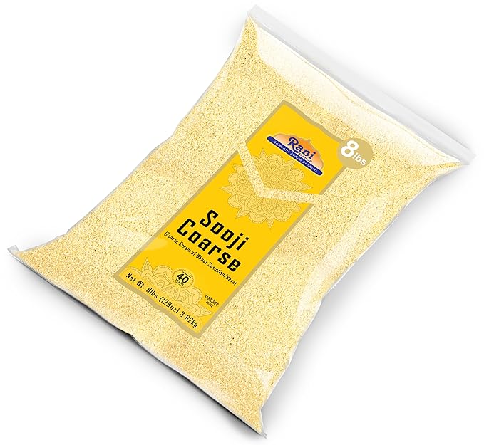 Rani Sooji Coarse (Farina, Suji, Rava, Rawa, Wheat Semolina) Flour 128oz (8lbs) 3.63kg Bulk ~ All Natural | Vegan | NON-GMO | Kosher | Indian Origin