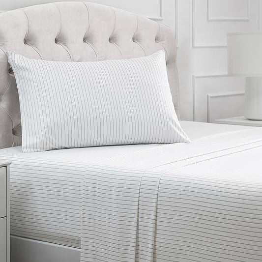 Mellanni Twin XL Sheets Set - 3 PC Iconic Collection Bedding - Hotel Luxury, Extra Soft, Cooling Bed Sheets - Wrinkle, Fade, Stain Resistant (Twin Extra Long, Pin Stripe Gray)