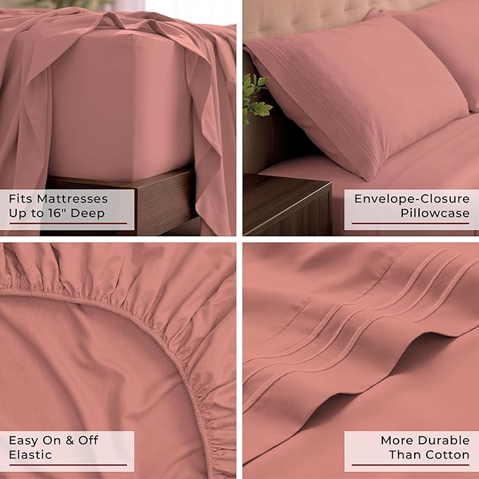 Mellanni California King Sheets Set - 4 PC Iconic Collection Bedding - Hotel Luxury, Extra Soft, Cooling Bed Sheets - Wrinkle, Fade, Stain Resistant (Cal King, Coral)