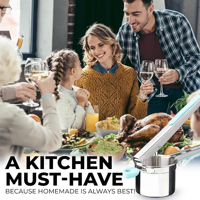 Zulay Kitchen Premium Large 15oz Potato Ricer, Heavy Duty Professional Stainless Steel Potato Masher and Ricer Kitchen Tool, Press and Mash Kitchen Gadget - Turquoise