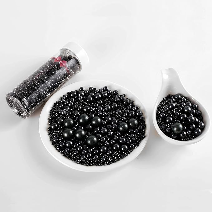 Kasvan Black Pearl Sugar Sprinkles - Edible Candy Pearls 130g/4.58 Oz, Mix Size, Baking Cake Decorations, Ice Cream Toppings and Cookie Decorating, Wedding Party Chirstmas Supplies