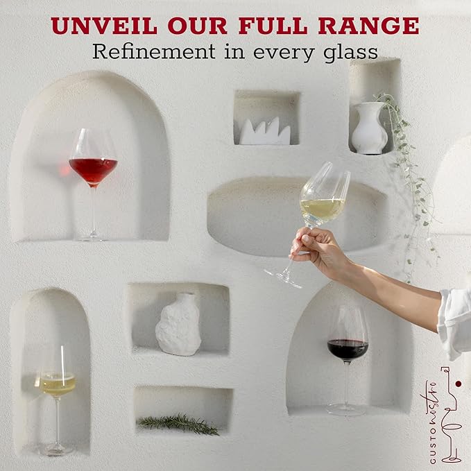 Gusto Nostro Crystal Wine Glasses Set of 4, 15.2 Oz Long Stem Modern Wine Glasses for White and Red Wine, Dishwasher Safe, Fancy, Elegant, Large and Tall Wine Glass for Wedding Christmas Anniversary